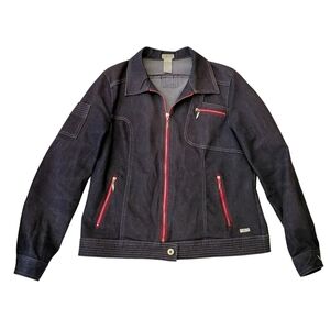 Stylish Women's Denim Jacket with Red Zippers